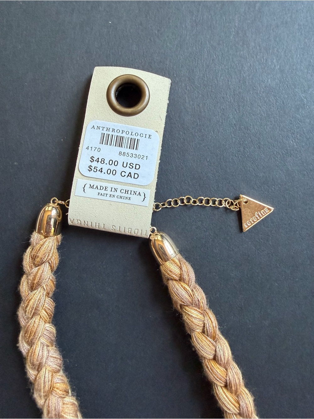 NWT Anthropologie Braided Rope Necklace with Gold Pendant - Picture 5 of 10